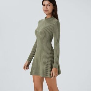 Bundle of two long sleeve mock neck, ribbed A-line skater  Ribbed Dresses L